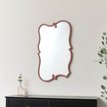 Large Dark Pink Vintage Asymmetrical Shaped Wall Mirror - 84cm x 53cm