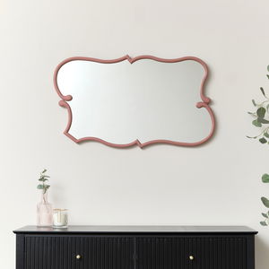 Large Dark Pink Vintage Asymmetrical Shaped Wall Mirror - 84cm x 53cm