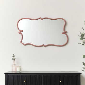Large Dark Pink Vintage Asymmetrical Shaped Wall Mirror - 84cm x 53cm