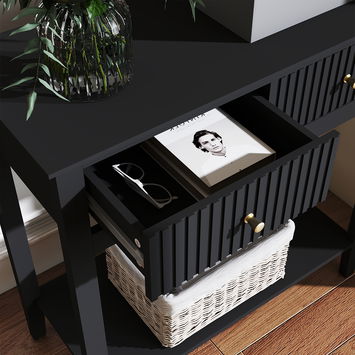 Black 2 Drawer Console / Dressing Table - Hales Black Range