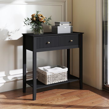 Black 2 Drawer Console / Dressing Table - Hales Black Range