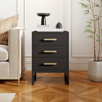 Black 3 Drawer Bedside - Luna Black Range