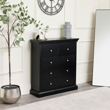 Black 5 Drawer Chest of Drawers - Slimline Haxey Black Range