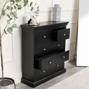 Black 5 Drawer Chest of Drawers - Slimline Haxey Black Range