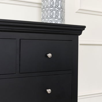 Black 5 Drawer Chest of Drawers - Slimline Haxey Black Range