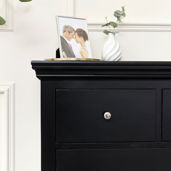 Black 5 Drawer Chest of Drawers - Slimline Haxey Black Range