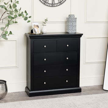 Black 5 Drawer Chest of Drawers - Slimline Haxey Black Range