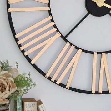 Black and Gold Large Skeleton Wall Clock