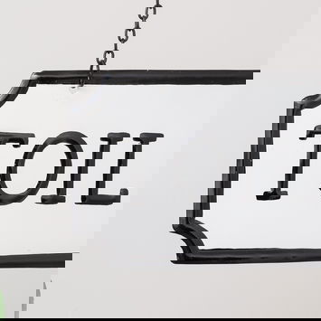 Black and White Metal Wall Mounted Hanging Toilet Sign