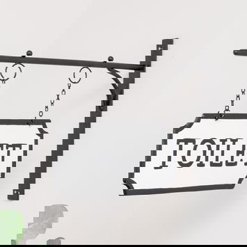 Black and White Metal Wall Mounted Hanging Toilet Sign