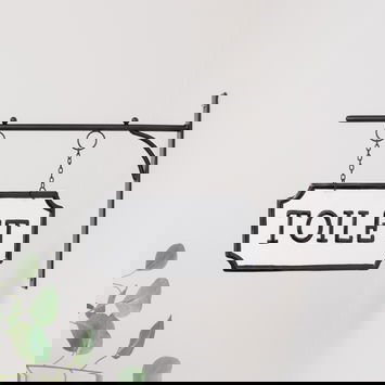 Black and White Metal Wall Mounted Hanging Toilet Sign