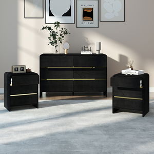 Black Chest of Drawers and Pair of 3 Drawer Bedside Tables - Meridian Black Range