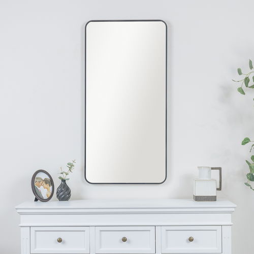 Black Curved Framed Wall Mirror 100cm x 50cm