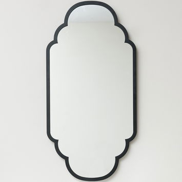 Black Curved Scalloped Framed Wall Mirror 50cm x 100cm