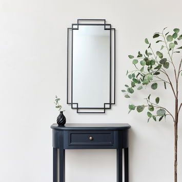 Black Geometric Matt Wall Mirror 94cm x 48cm