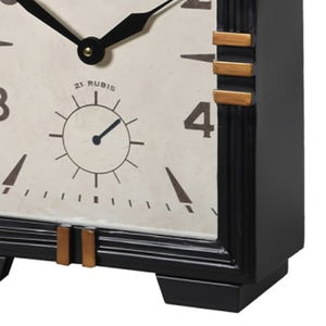 Black & Gold Metal Square Table Top / Mantel Clock 32cm x 26cm
