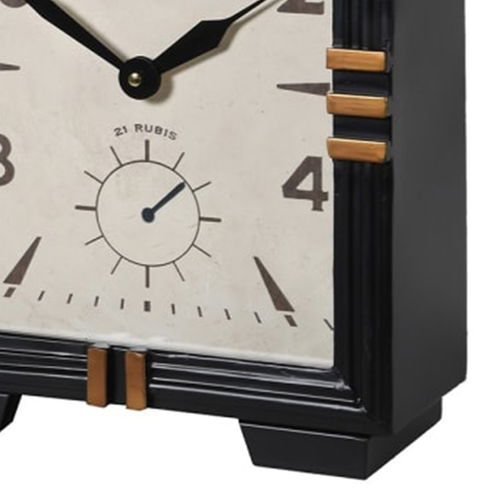 Black & Gold Metal Square Table Top / Mantel Clock 32cm x 26cm