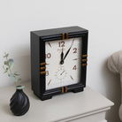 Black & Gold Metal Square Table Top / Mantel Clock 32cm x 26cm
