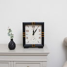Black & Gold Metal Square Table Top / Mantel Clock 32cm x 26cm