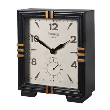 Black & Gold Metal Square Table Top / Mantel Clock 32cm x 26cm