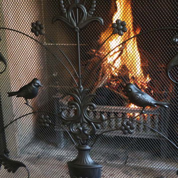 Black Metal Bird & Vine Fire Screen