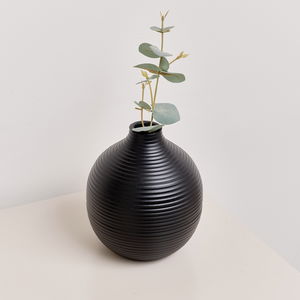 Black Metal Ribbed Swirl Vase - 17cm