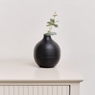 Black Metal Ribbed Swirl Vase - 17cm