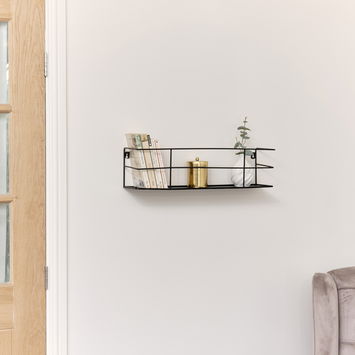 Black Metal Wire Wall Shelf - 56cm