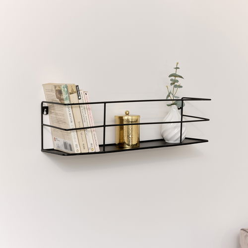 Black Metal Wire Wall Shelf - 56cm