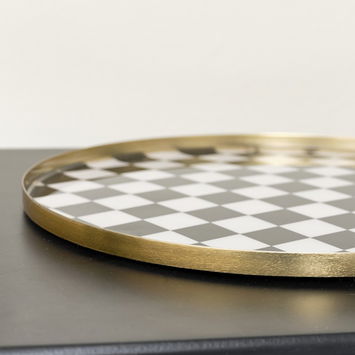 Black Monochrome Checked Round Tray