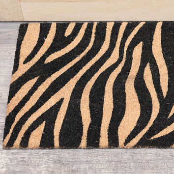 Black & Natural Zebra Print Coir Door Mat