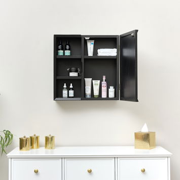 Black Open Shelved Mirrored Wall Cabinet 53cm x 53cm