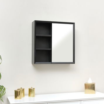 Black Open Shelved Mirrored Wall Cabinet 53cm x 53cm