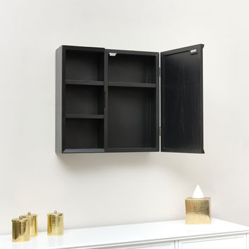 Black Open Shelved Mirrored Wall Cabinet 53cm x 53cm