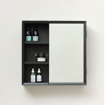 Black Open Shelved Mirrored Wall Cabinet 53cm x 53cm