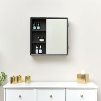 Black Open Shelved Mirrored Wall Cabinet 53cm x 53cm