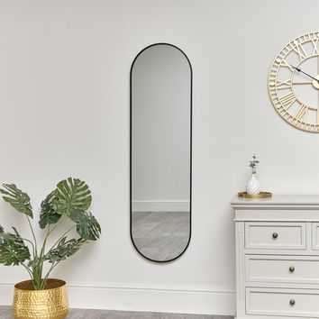 Black Oval Framed Wall Mirror 140cm x 40cm