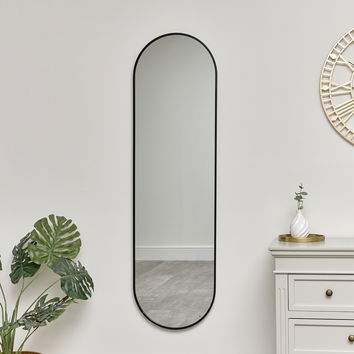 Black Oval Framed Wall Mirror 140cm x 40cm