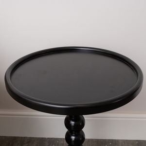 Black Painted Round Wooden Bobble Side Table - 45cm x 56.5cm