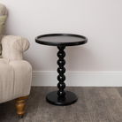 Black Painted Round Wooden Bobble Side Table - 45cm x 56.5cm
