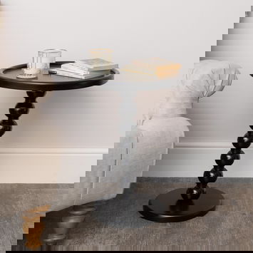 Black Painted Round Wooden Bobble Side Table - 45cm x 56.5cm