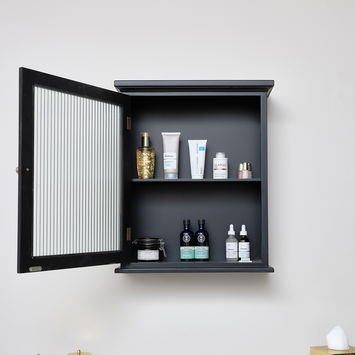 Black Reeded Glass Fronted Wall Cabinet