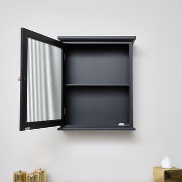 Black Reeded Glass Fronted Wall Cabinet