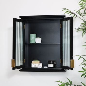 Black Reeded Glass Wall Cabinet