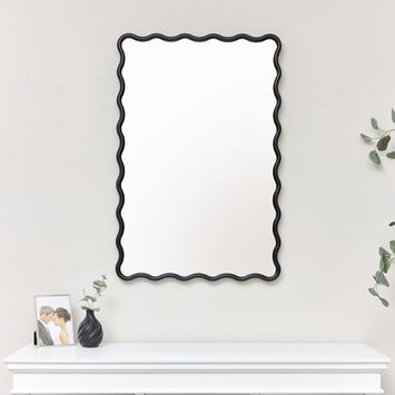 Black Wave Framed Wall Mirror 90cm x 60cm