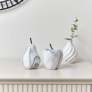 Black & White Marble Effect Apple & Pear Decorative Ornaments