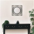 Black Wire Square Framed Round Wall Mirror