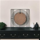 Black Wire Square Framed Round Wall Mirror