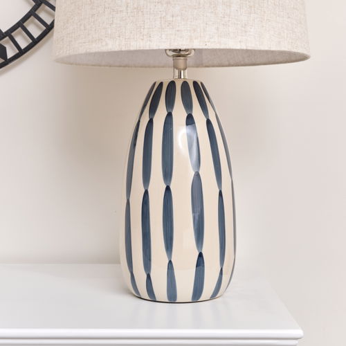 Blue and Cream Hand Painted Table Lamp with Linen Shade