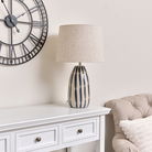 Blue and Cream Hand Painted Table Lamp with Linen Shade